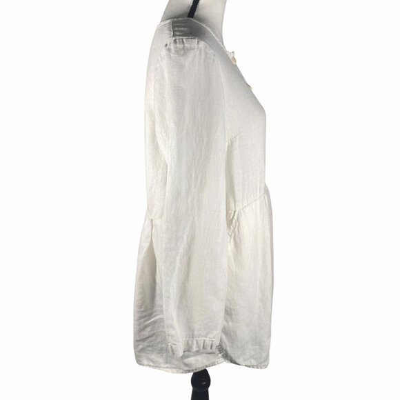 FLAX White Button-Down Long Sleeve linen Tunic Dress Pockets women’s S lagenlook - Picture 5 of 13